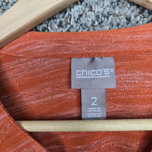 Chicos Top Womens 2 US Large Orange V Neck Textured Waist Tie Casual Ladies - Picture 7 of 7